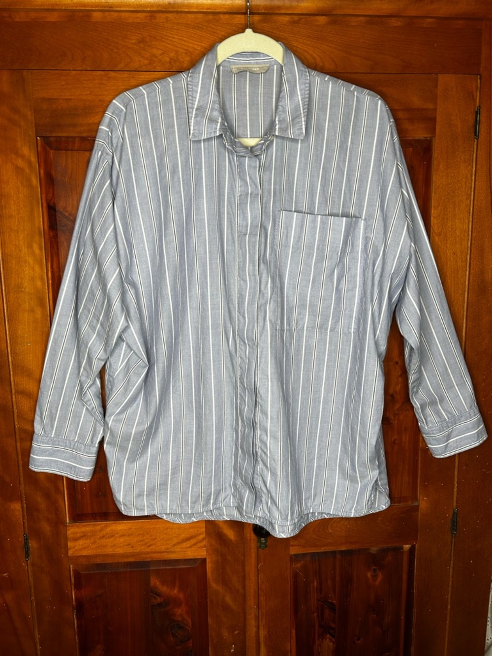 Everlane Iconic Oversized Striped Button-Down Cotton Shirt Relaxed Fit Coastal